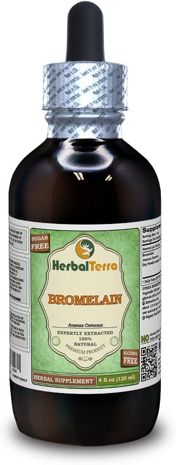 Bromelain (Ananas Comosus) Glicerite, Suszony proszek bez alkoholu w płynie ekstrakt (Nazwa marki: HerbalTerra, Proudly Made in USA) 4 fl.oz (120 ml)