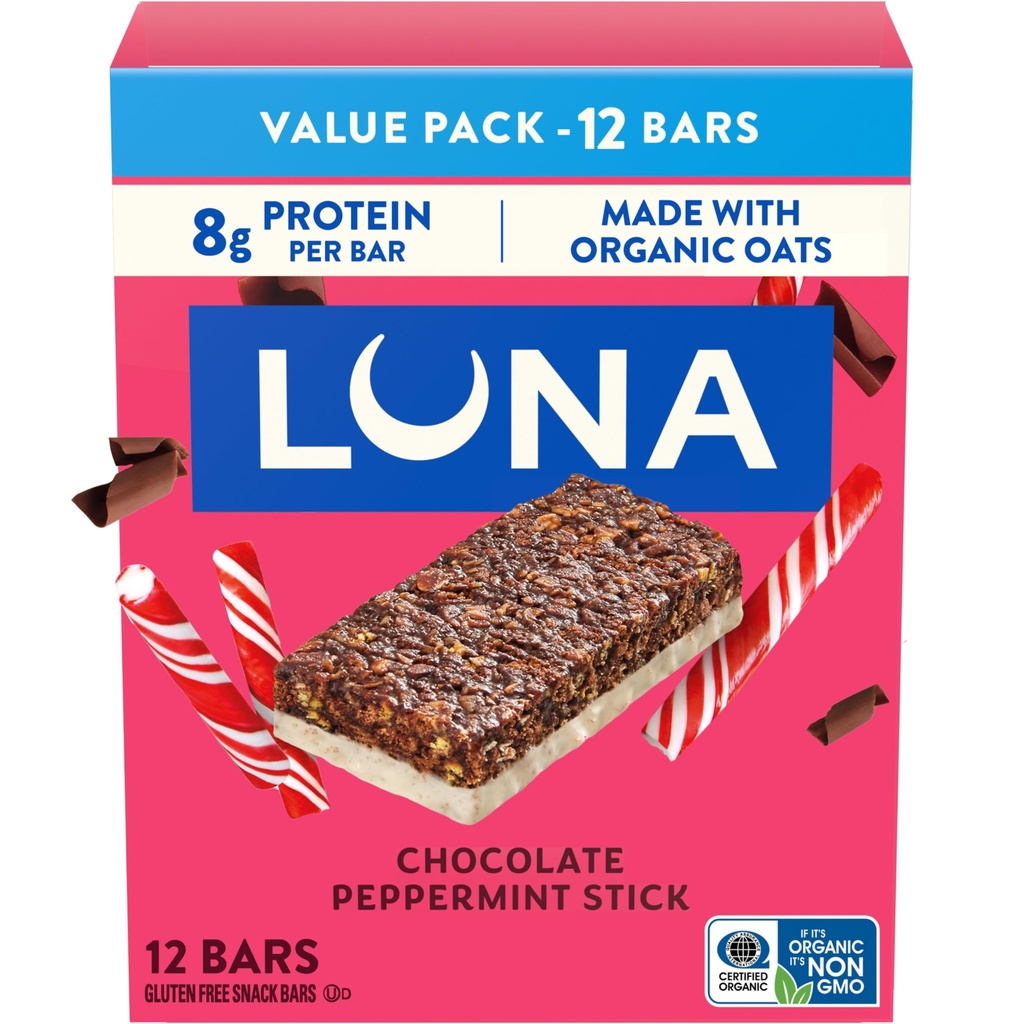 LUNA Bar - Czekoladowe miętowe stick Flavor - Bary do przekąsek - Non-GMO - Bary z protein bez glutenu - Made with Organic Oats (12 Pack)