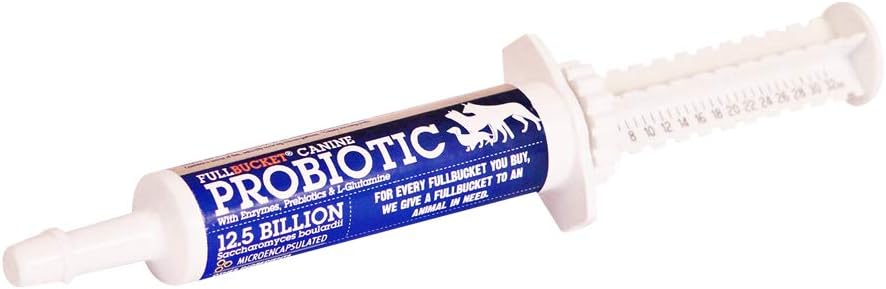 FullBucket Canine Probiotic Paste for Dogs with 12.5 Billion Probiotic CFUs, Enzymes, Prebiotics and L-Glutamine for Urgent Care, 32.5 mL Tube