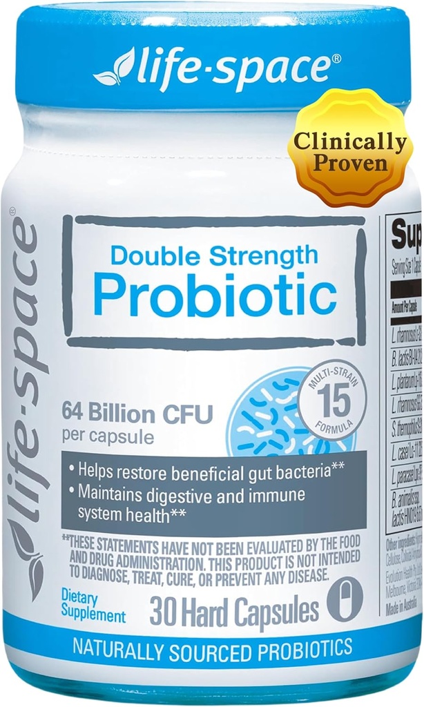 Life- Space Podwójna Siła Broad Spectrum Probiotic, 64 Miliard CFU & 15 Cieśniny różnicowe, Reducative Formulated for Digestive Health & Immune Health, Probiotyka dla kobiet i mężczyzn - 30 Kapsułki Veg