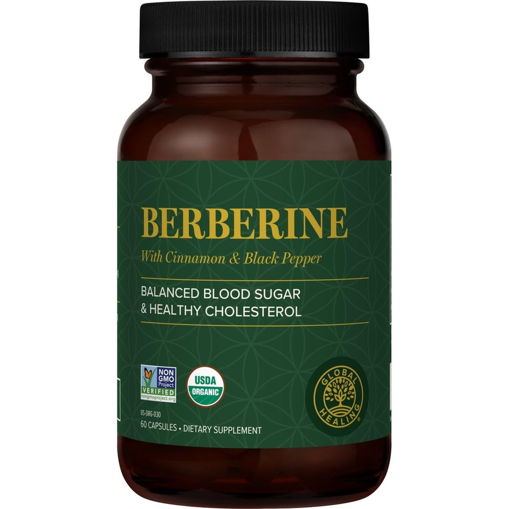 Global Healing Center - Organic Berberine (Berberina) z Ceylon Cynamon i czarny pieprz, 1200 mg- Dodatkowa siła Berberine suplement & Complex for Weight Loss (60 kapsułki)