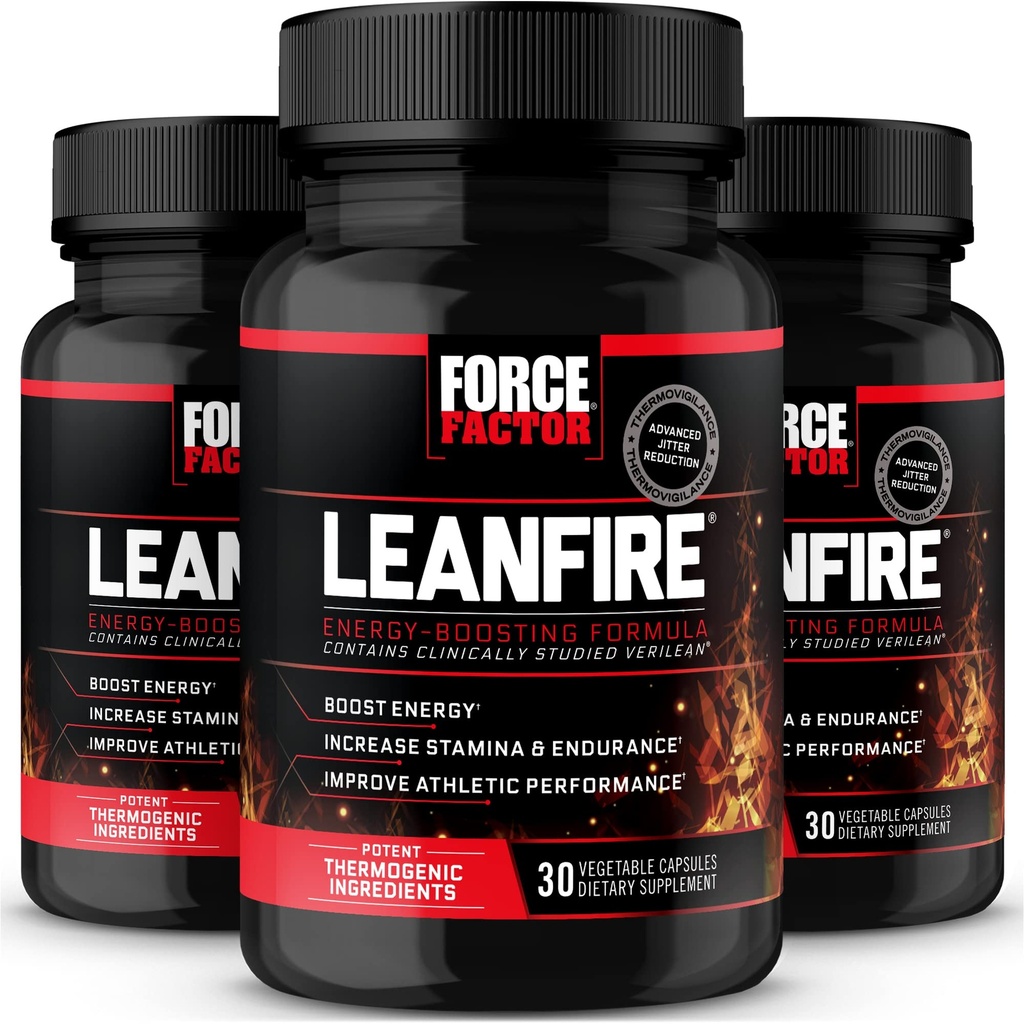 FORCE FACTOR LeanFire, 3- Pack, PreWorkout Energy Pills z Green Tea Extract i kofeiny, aby zwiększyć energię, Zbuduj szczupłe mięśnie, poprawić wydajność atletyczną, i zwiększyć ostrość, 90 Kapsułki
