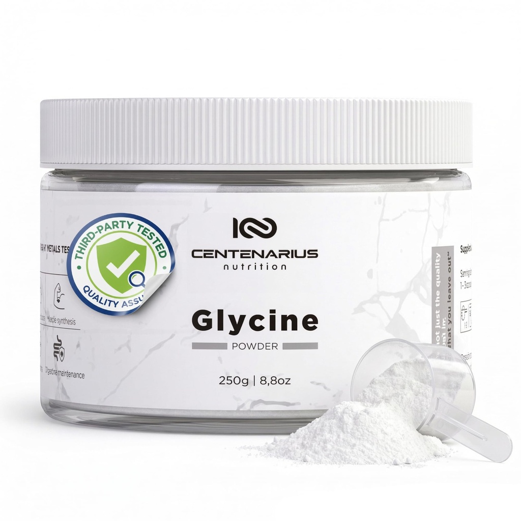 Glicyna w proszku 250g do 124; nieistotny suplement aminokwasów do potreningu regeneracji mięśni, trawienia, pomocy sennej + więcej - wegański, dodatek wolny, trzyczęściowy testowany do 124; odżywka centenarius