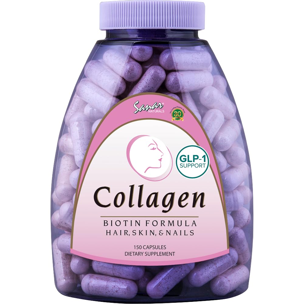 Sanar Naturals Collagen Pills z Biotin, Witamina C - Wspiera zdrowe włosy, Skóra i paznokcie - Wzrost włosów i silne paznokcie - Kolagen Biotin Suplement, 150 Kapsułki