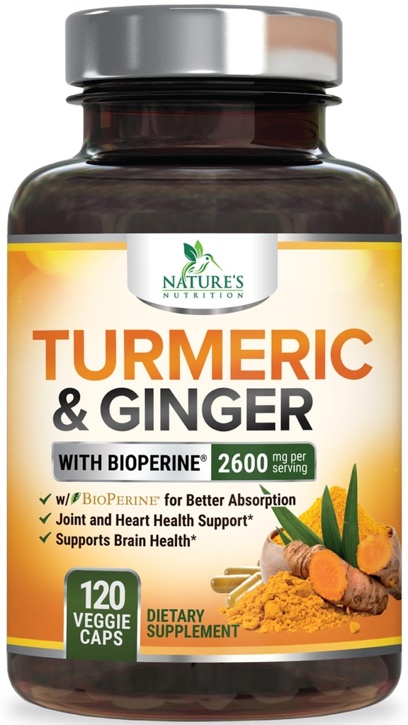 Kurkumina kurkumina suplement 2600mg - z organiczną Ginger & Turmeric, BioPerine Black Pepper Extract 95% Kurkuminoidy - Advanced Absorption Joint & Antioksydant Dodatkowe wsparcie siłowe - 120 Kapsułki