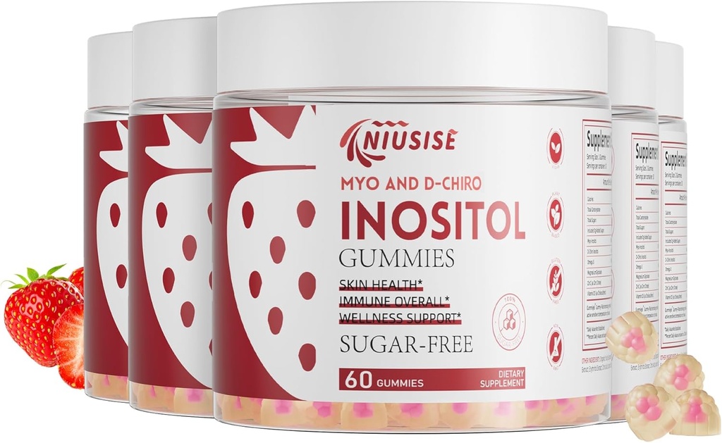 Inozytol Gummies, suplement inozytolu z Myo- Inozytol & D- Chiro Inozytol + Witamina D3, Ideal 40: 1 Stosunek, z Magnezu Glycinate 400mg, Wspiera regularny cykl dla kobiet, Wegan, 5 Pack