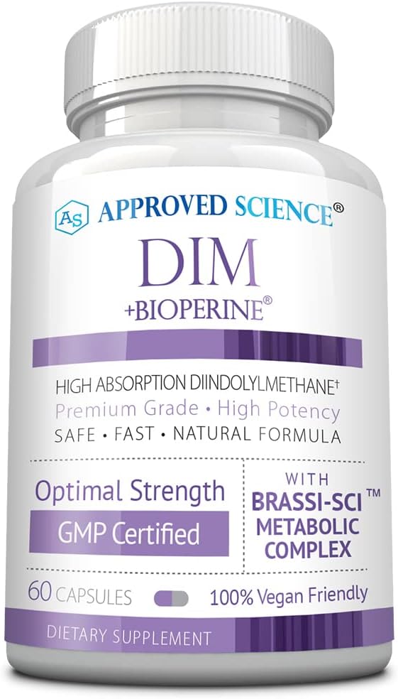 Zatwierdzony Science DIM - Wsparcie dla Estrogenów - DIM, Broccoli Sprout, Musztarda, Wapnia D, BioPerine - 1 Butelka - 60 Kapsułki