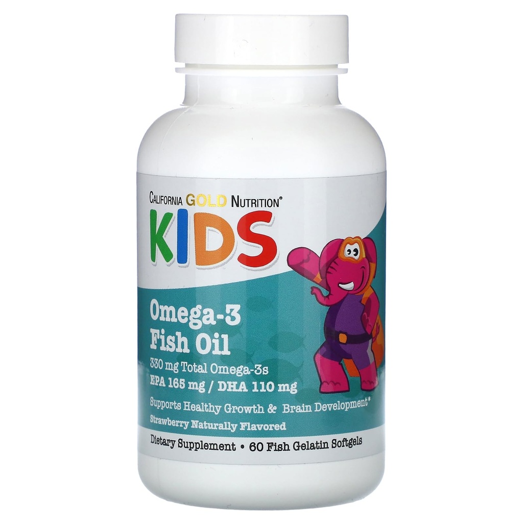 California Gold Nutrition Kid’s Omega-3 Fish Oil, Natural Strawberry, 60 Fish Gelatin Softgels