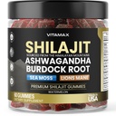 Organic Shilajit Gummies, Sea Moss, Ashwagandha, 105 + Ślad minerałów - Organic Burdock Root & Lions Mane Mushroom - Arbuz Flavor - Vegan & Non-GMO - Made in USA - 60ct