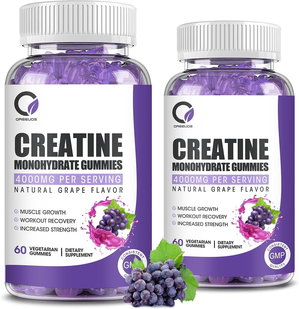 Jednowodzian Gummie Kreatyna Siła mięśni dla mężczyzn i kobiet, Energy Boost PreWork Supplement - Flavor Grape