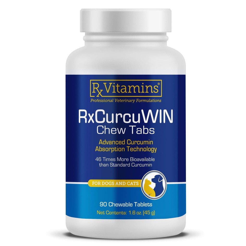 Rx Witaminy CurcuWIN - Kurkumina dla psów i kotów - Witaminy i suplementy, Ulga alergiczna - Zapewnia wsparcie immunologiczne i pomoc pokarmowa - Suplement Joint - 90ct