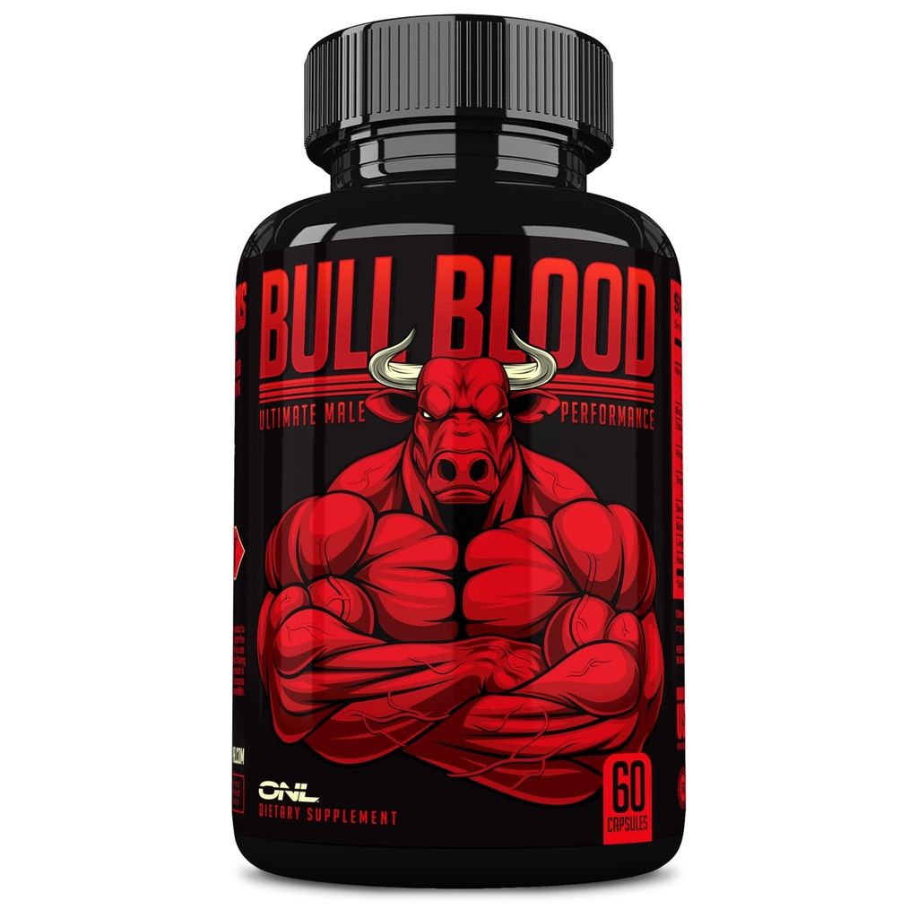 Bull Blood Testosteron Booster dla mężczyzn - Suplement testosteronu dla Stamina & Endurance - Maca Root, Horny Goat Weed, Tribulus Terrestris Extract & Tongkat Ali - Mężczyzna Enhancing Supplement - 60 Ct
