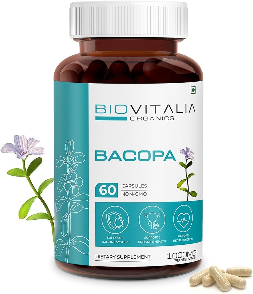 Biovitalia Natural Bacopa Supplement kapsułki Wspomaga funkcje mózgu 1000mg - 60 kapsułki