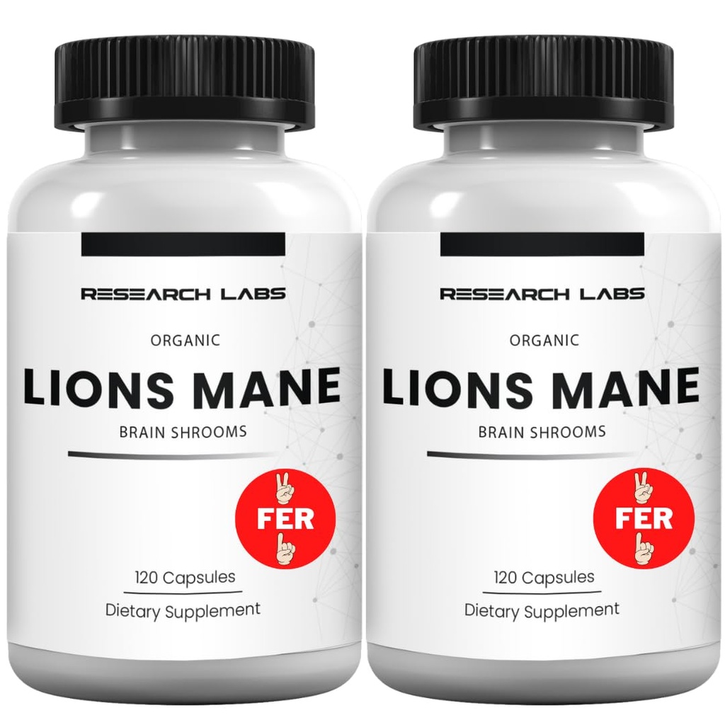 Research Labs Organic Lions Mane Supples, 2 Fer 1 Ad - 240 Kapsułki w / Patent Litropane ™ Immune System Booster Nootropic Brain Support Support Supplement. 10X Wyciąg porównywalny 18000mg