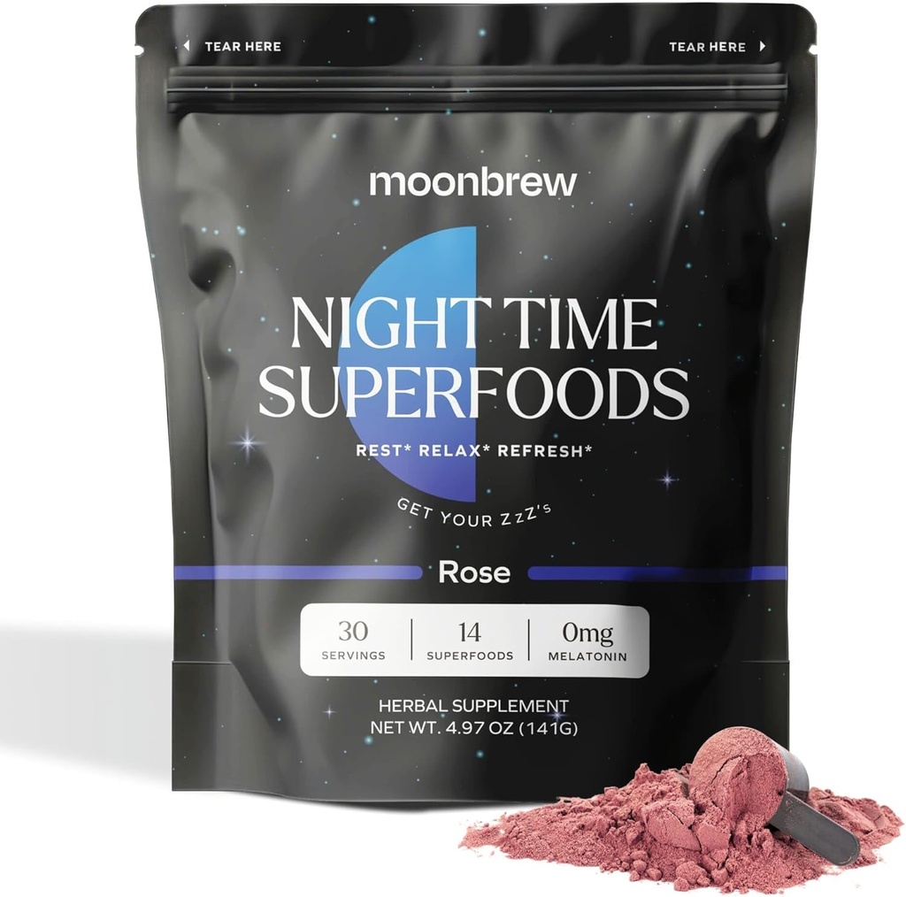 MoonBrew Magnezu Sleep Tea: Natural Melatonin-Free Sleep Assistance 124; 14 Superfoods z Magnezu Glycinate & Adaptogens Between 124; Keto, Whole30 & Vegan Between 124; Enjoy Hot or Cold - 30 Servings