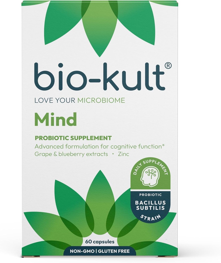 Bio- Kult Mind: 124; Bacillus + Cynk, Grape & Blueberry Ekstrakty: 124; Brain & Gut Support: 124; Funkcje poznawcze: 124; 60 Kapsułki
