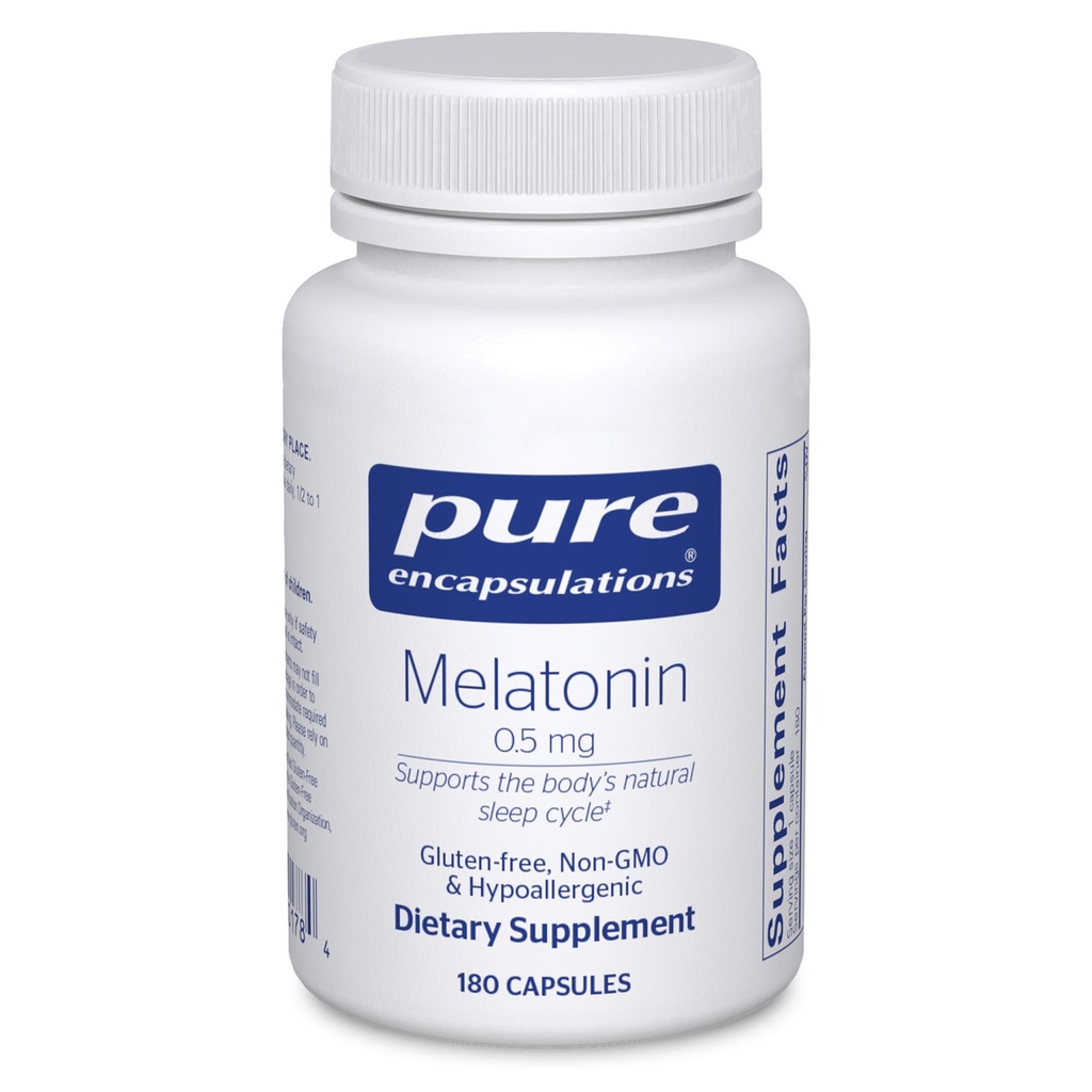 Pure Encapsulations Melatonin 0.5 mg - Natural Sleep Helper for Bedtime - Regulates Sleep-Wake Cycle - 0.5 mg Melatonin - Vegan & Non-GMO - 180 Capsules