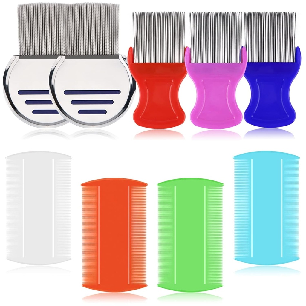 Labota 9 Pcs Lice Combs, Flea Combs, Hair Comb Double Sided Fine Tooth Combs, Usuwanie łupieżu Comb with Metal Teeth, Stal nierdzewna i Nit Comb for Head Lice
