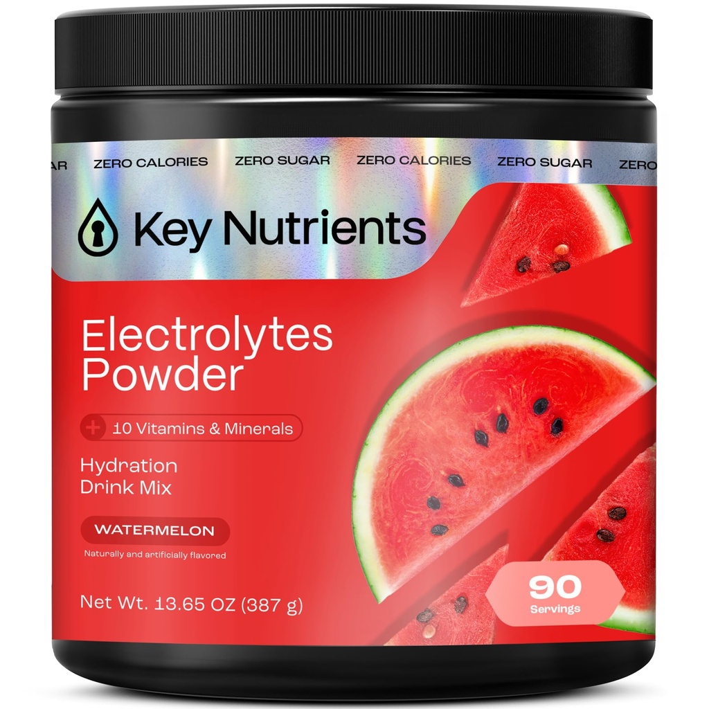 KLUCZOWE NUTRIENTY Multiwitamina Elektrolity Proszek No Sugar for Recovery - Odświeżający Arbuz Elektrolit Proszek - Nawadnianie Proszek - No Calories, Gluten Free Electrolites Proszek - 90 Słupki