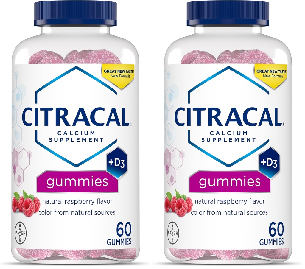 CITRACAL Suplement wapnia Gumiaki, Wapń do żucia z witaminą D3, Wspiera zdrowie kości, Wapnia żucia dla wieku 12 +, Naturalny aromat malinowy, 60 Hrabia (Opakowanie 2)