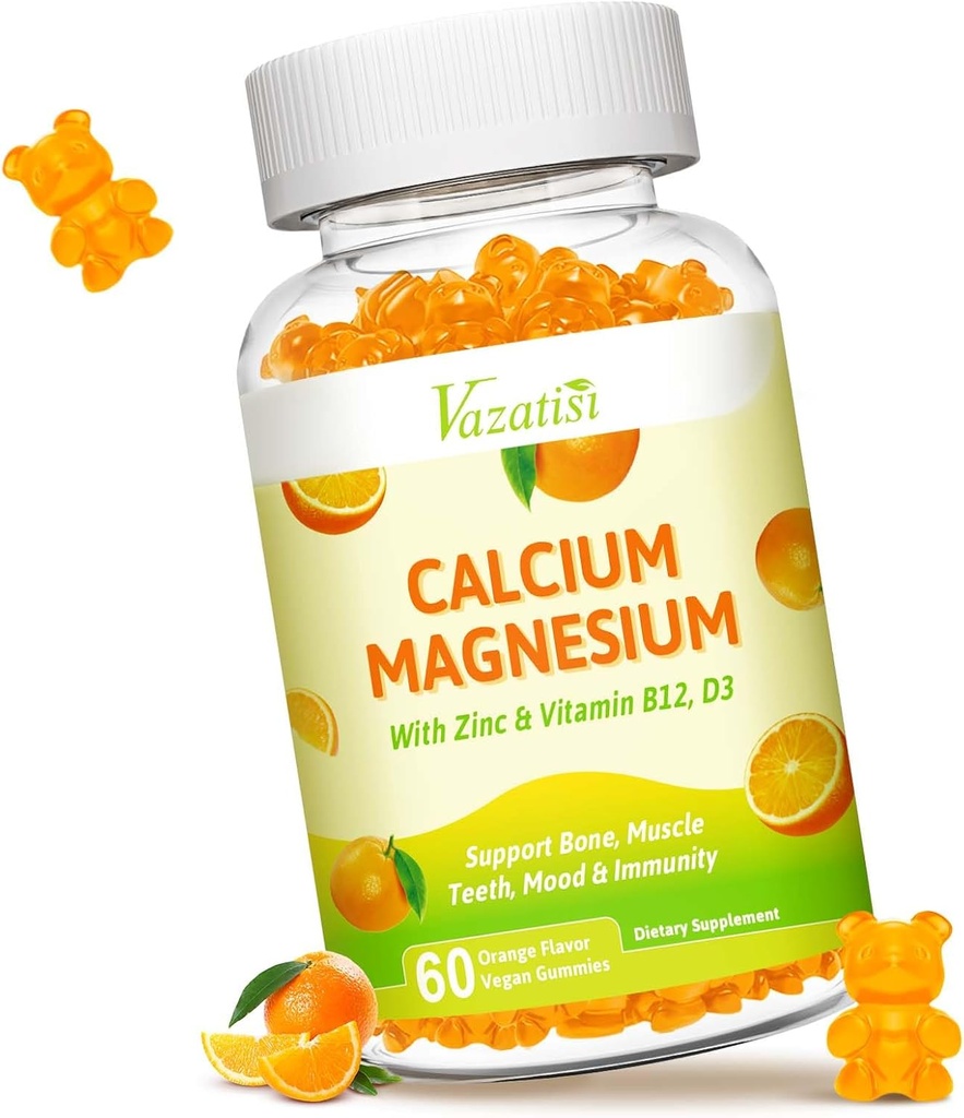 Gumie cynku wapnia z witaminą D3 i K2, Wysoka absorpcja Magnezu Glicynian potasu do immunologicznego i spokojnego nastroju, Wegan pomarańczowy Flavor 60 Gummies