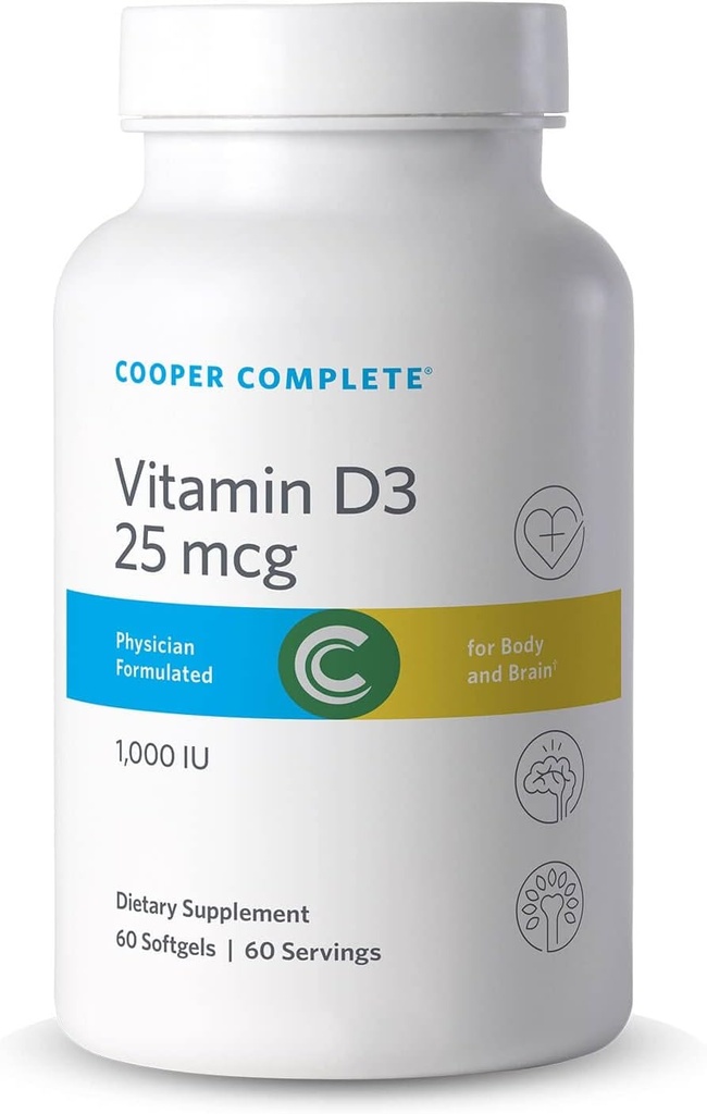 Cooper Complete - Witamina D3 25 µg (1000 j. m.) - Łatwa do podania - 60 Softgels Pack of 1