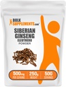 BulkSupplements.com Eleuthero Powder - Siberian Ginseng Powder, Eleutherococcus senticosus, Ginseng Herbal Supplement - Gluten Free, 500 mg na jedną porcję, 250g (8.8 oz) (opakowanie po 1)
