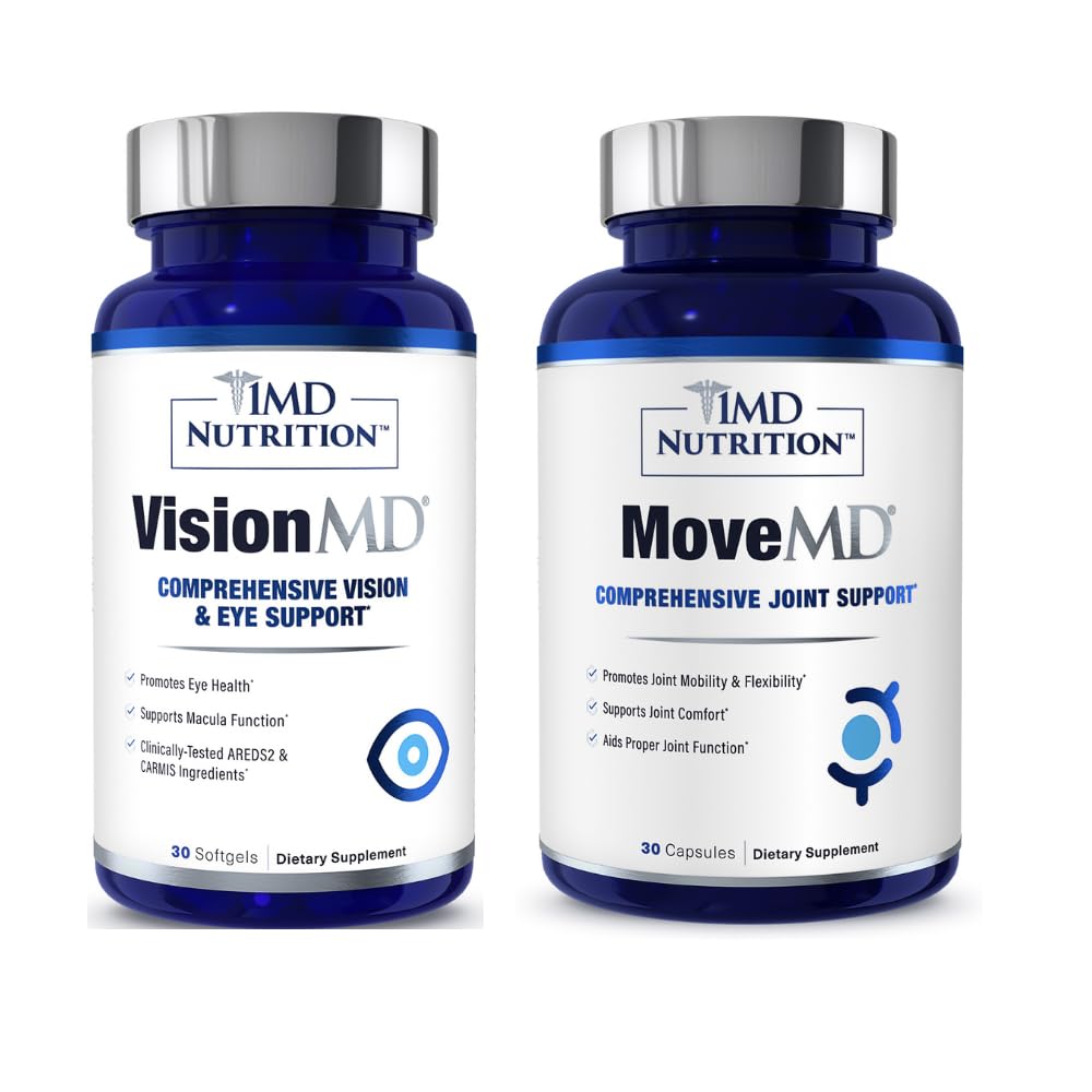 1MD Nutrition MoveMD & VisionMD Joint Support & Eye Care - Collagen, kwas hialuronowy, astaksantyna, OptiLut Luteina, Zeaksantyna