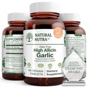 Natural Nutra Wysoka allicyna suplement czosnku, Wspiera system immunologiczny, Poprawa zdrowia serca, Poprawa zdrowia enzymów, Lepsze trawienie, Walki zimno i grypa, Wanilia Powłoka, 500mg, 60 Wegańskie tabletki