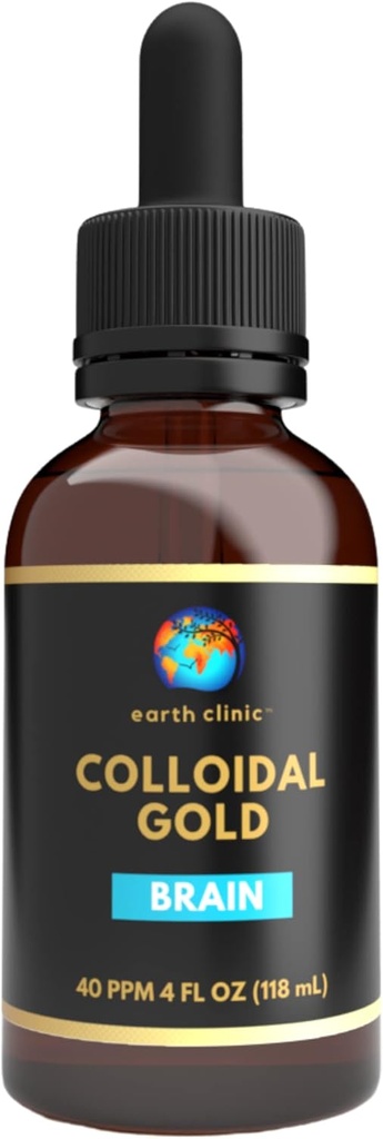Earth Clinic ® Colloidal Gold - 4 kroplomierzem butelka, 40 PPM podwójna moc, czyste złote nanocząsteczki - Ulepszone zdrowie mózgu i wsparcie Cognitive