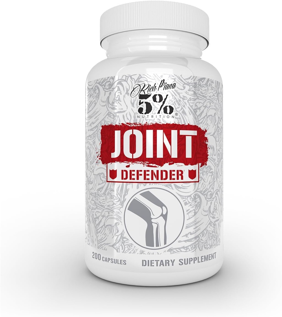 5% Nutrition Rich Piana Joint Defender Maximum Joint Support Supplement | Collagen, Glucosamine, Chondroitin, Turmeric Curcumin with Black Pepper, MSM, Hyaluronic Acid | 200 Capsules, 25 Servings