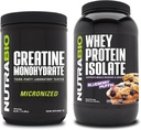 Monohydrat NutraBio Creatine, izolat nieflaworyczny, 500 g i białko serwatki, muffinka z jagodami, suplement Bundle - Energia mięśniowa, Lean Muscle Growth, Odzysk i Siła