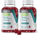 VITEEY Gumiaki biotin do włosów, skóry i paznokci 5,000 mcg - Cukier wolny - Gumiaki wzrostu włosów, Zdrowy połysk skóry, Silny zdrowy wzrost paznokci - Wegan, Gluten wolny, Żelatyna Free- Chewable Malina Flavor