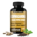 NooMost Ashwagandha 1200mg Supplement Supplement 124; 10% Withanolides with Black Pepper Extract 124; Pure Root Extract for Stress Relief, Promotes Energy, Mood, Helathy Sleep for Men & Women Budapest 124; 120 Kapsułki