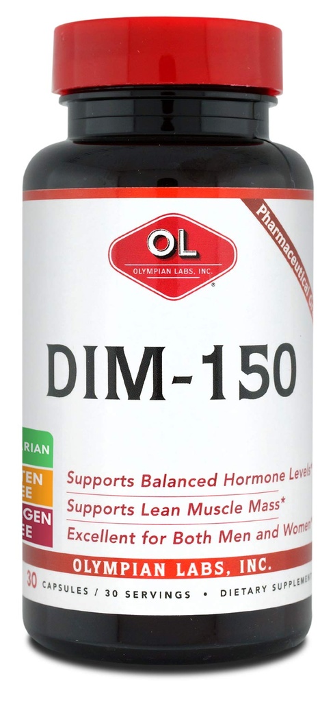 Olympian Labs DIM Supplement 150mg - DIM Diindolilmetan 30 Kapsułka Dostawa DIM dla równowagi estrogenowej, Menopauza hormonu, Leczenie trądziku, PCOS, Bodybuilding