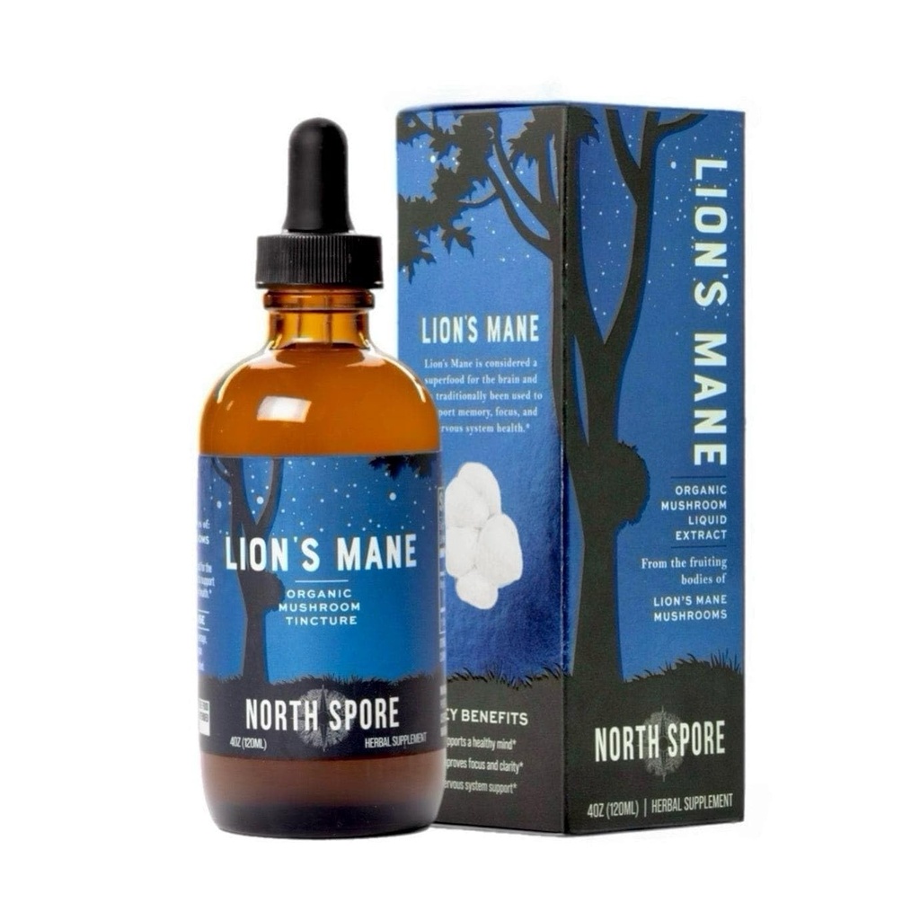 North Spore Organic Lion 's Mane Mushroom Tincture (4 oz) 124; 100% Fruiting Body Ekstrakty 124; for Focus, Pamięć, Wsparcie mózgu 124; Certified Organic, Wegan, Non-GMO Birth124; Adaptogenetic, Nootropic Birth124; Made in USA