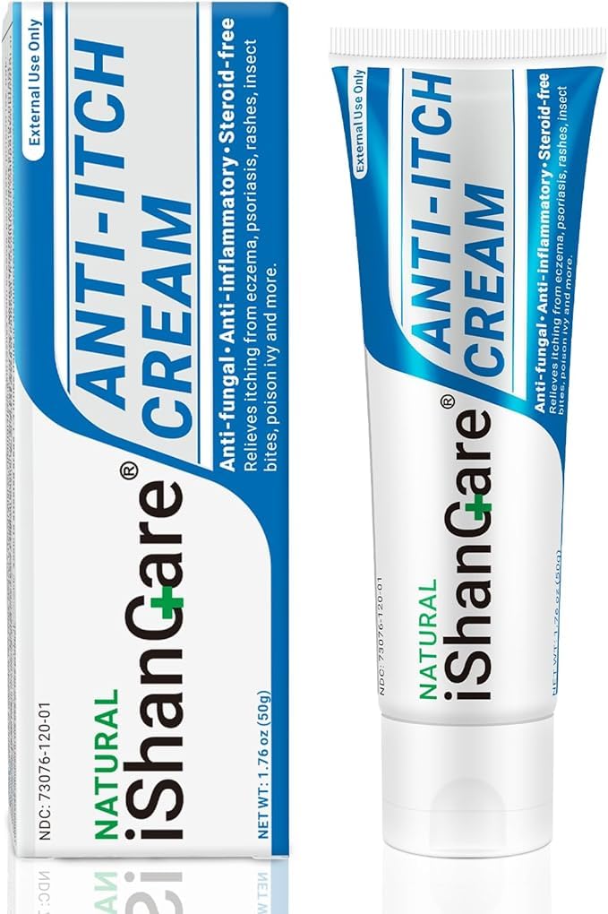 Ishancare Anti Itch Kojące krem Dodatkowa siła Skóra Itch Ointment, do pełnego ciała Swędzenie spowodowane przez zmiany sezonowe, Dermage, Eczema, Wysypka, Łuszczyca, Hives, Bites, Poison Ivy, 1.76 oz