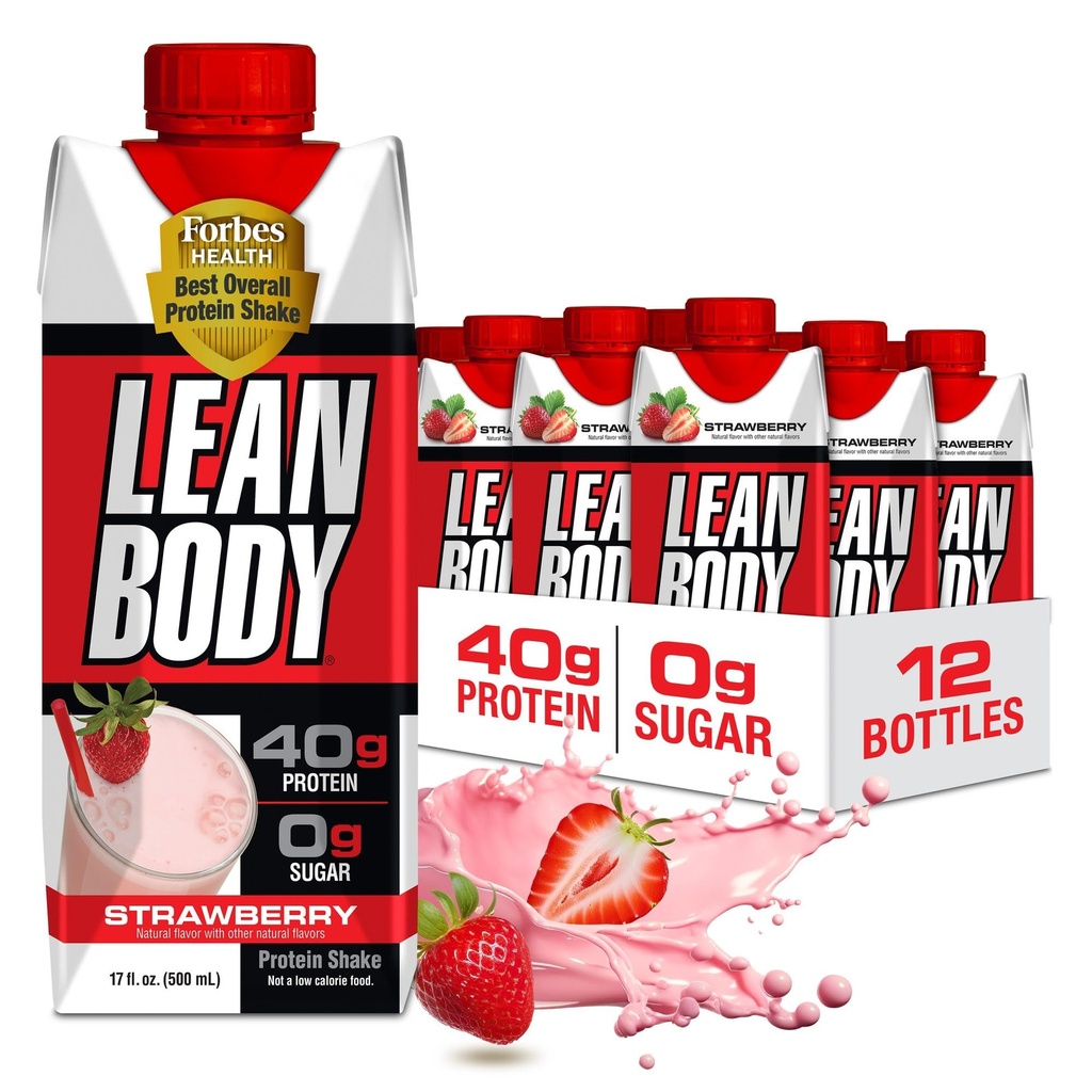 Labrada Lean Body Ready- to- Drink Strawberry Protein Shake, 40g Protein, Whey Blend, 0 Sugar, Gluten Free, 22 Vitamin & Minerals, 17 Ounce (Recycling Carton & Lid - Pack of 12) LABRADA