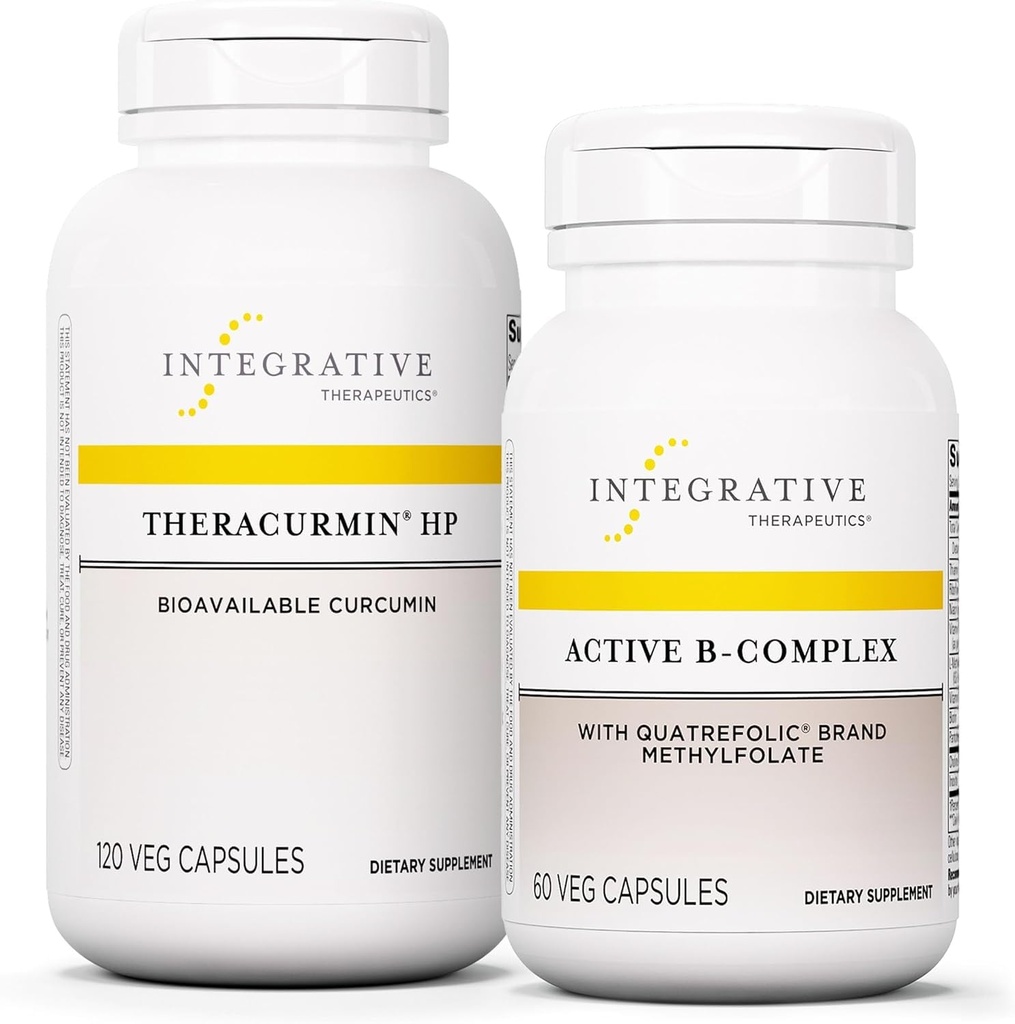 Interaktywny zespół terapeutyczny z Active B- Complex, 60 Kapsułek i Theracurmin HP, 120 Kapsułek - Active B- Complex w celu wsparcia metabolizmu energii * - Theracurmin To 27x Więcej Biodostępności *