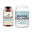 AMANDEAN Premium Magnezu Complex & Marine Collagen Bundle. Wysokoabsorpcyjny trójonian magnezu, glicynian i jabłczan. Zhydrolizowane białko kolagenu rybnego. Wsparcie jakości snu, skóry i nastroju