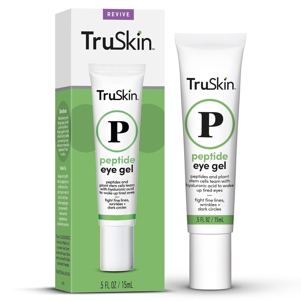 TruSkin Peptide Eye żel - Poprawa wyglądu ciemnych kręgów i linii dla Brighter- Looking Eye Area - pod opieką oczu z peptydami, komórek macierzystych roślin, kwasu hialuronowego - Obudź się zmęczone oczy, 0,5 fl oz