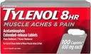 Tylenol 8 godzinne achy mięśniowe i Kapsułki bólowe, 100 liczenie na butelkę (3 butelki)