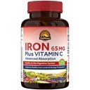 Vitalitown Żelazo suplement dla kobiet mężczyzn, Haign Potency 65mg Żelazo z witaminą C 250mg, Mniej zaparcia, Lepsze dla budowy krwi i poprawy energii, No gluten, Non-GMO 60 Vegan Iron Pills