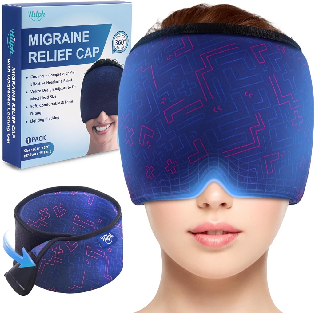 Hilph Regulowany Migrena Relief Cap z gęstym żelu zimny kompres, ból głowy Relief Cap, twarzy chłodzenie maska żel Head Wrap dla napięcia, Stres & Kac, Kojące prezenty dla mężczyzn Niebieski