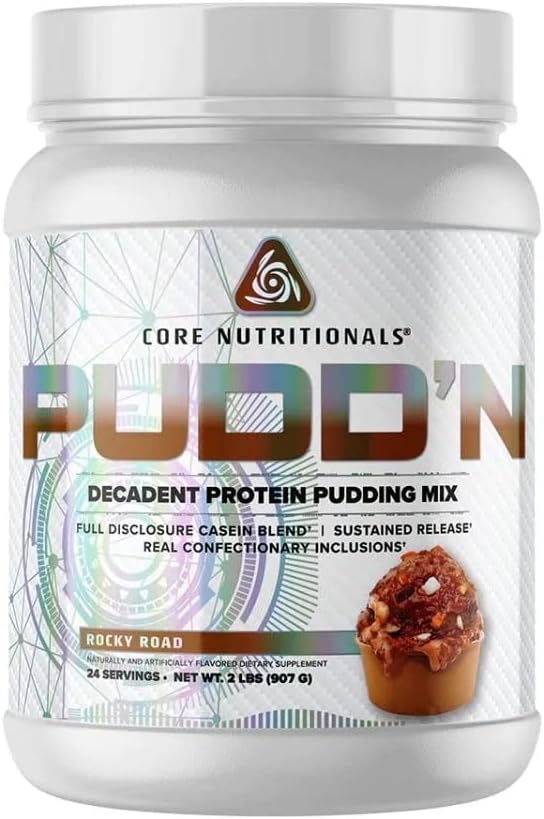 Bazowe Nutritionals Pudd 'n, Dekadent Protein Pudding Mix, Full Disclosure Casein Mieszanka, Trwałe uwolnienie, 20G Białko, 27 Służenie (Rocky Road, 2 lb)