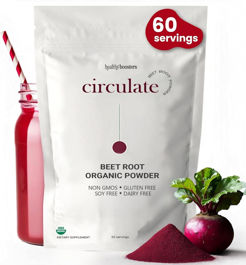 Organic Beet Root Powder - California Dorośli, 100% USDA Certified Organic - Nitric Oxide Boost, Wegan Superfood for Heart Health Men & Women, Ciśnienie krwi i energii, Non-GMO (60 Służenie)