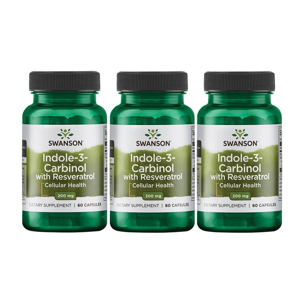 Swanson Indole- 3- Carbinol z Resveratrol - Suplement I3C Promowanie ochrony komórek - Naturalny suplement, aby pomóc utrzymać zdrowy hormon równowagi - (60 kapsułki, 200mg każdy) (3 opakowania)