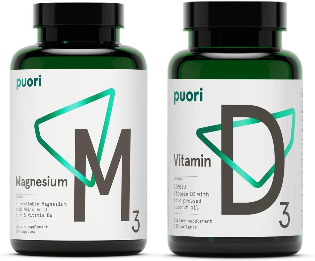 Puori Witamina D3 i Magnezu Cynk Suplement Pasek dla Zdrowej Funkcji Mięśnie, Bone Health, Immune Support i Wapnia Uptake- Non-GMO i Gluten- Free