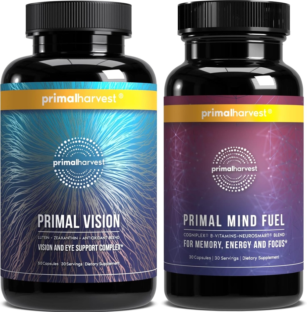 Primal Żniwa mózg Boost & Vision Suplementy dla kobiet i mężczyzn Vision and Eye Support Complex z luteiną, Zeaksantyna Bundle