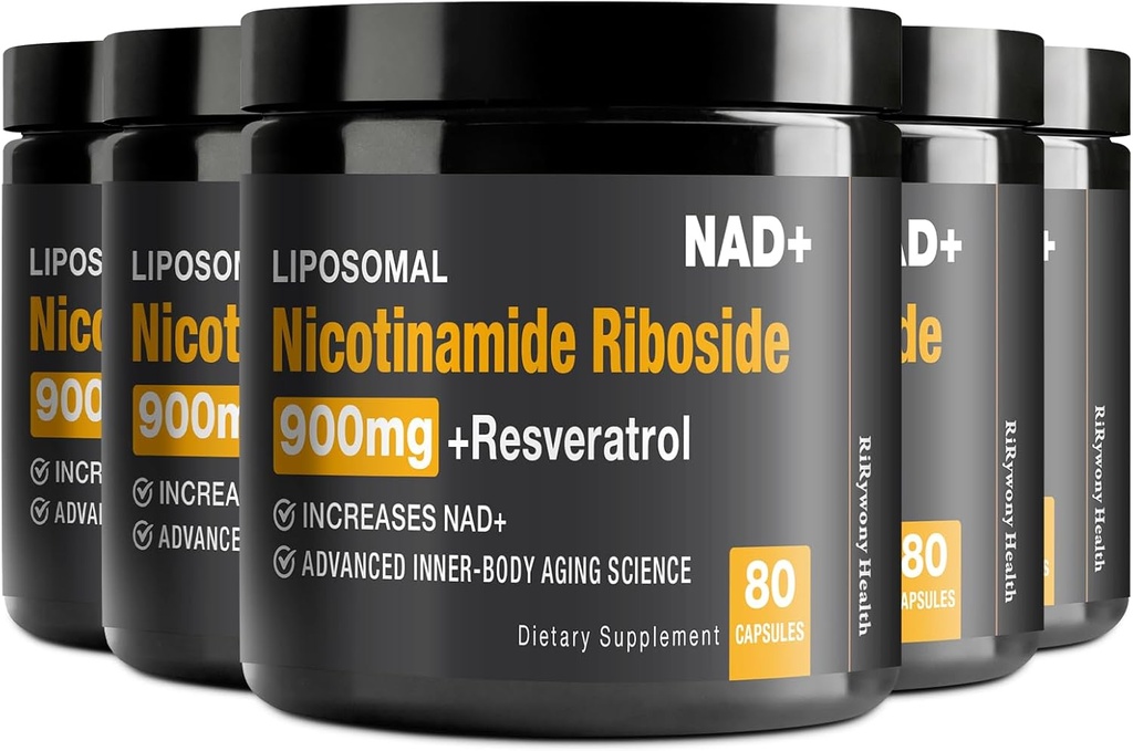 Suplement NAD - NAD + z Nikotynamidem Ribozyd (NR) i Resveratrol Quercetin 900mg Pure Organic NAD Plus do naprawy komórek Zdrowy starszych funkcji mózgu, 80 Kapsułki (Opakowanie 5)